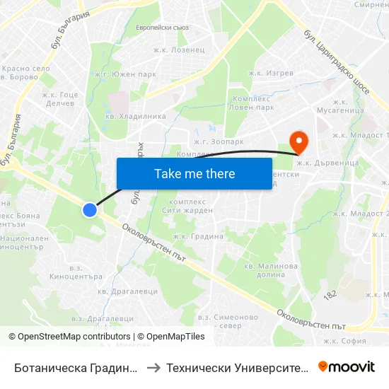 🌵 Ботаническа Градина / Botanical Garden (2685) to Технически Университет - София map