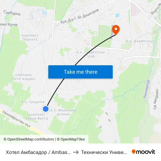 Хотел Амбасадор / Ambassador Hotel (0658) to Технически Университет - София map