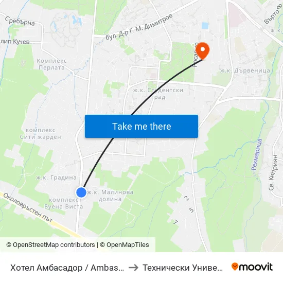 Хотел Амбасадор / Ambassador Hotel (0659) to Технически Университет - София map