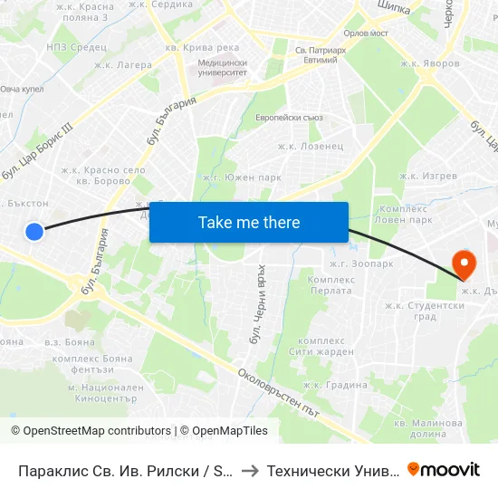 Параклис Св. Ив. Рилски / St. Ivan Rilski Chapel (1246) to Технически Университет - София map