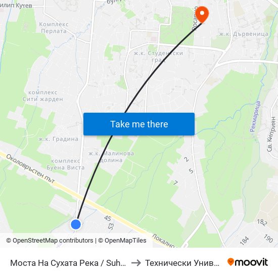 Моста На Сухата Река / Suhata Reka Bridge (1714) to Технически Университет - София map