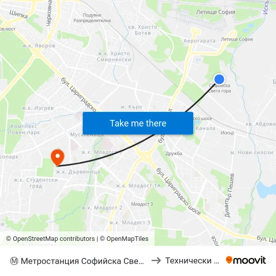 Ⓜ️ Метростанция Софийска Света Гора / Sofiyska Sveta Gora Metro Station (2741) to Технически Университет - София map