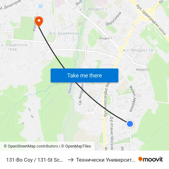 131-Во Соу / 131-St School (0008) to Технически Университет - София map