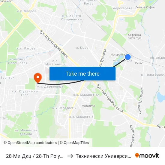 28-Ми Дкц / 28-Th Polyclinic (0027) to Технически Университет - София map