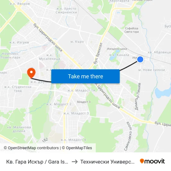 Кв. Гара Искър / Gara Iskar Qr. (0035) to Технически Университет - София map
