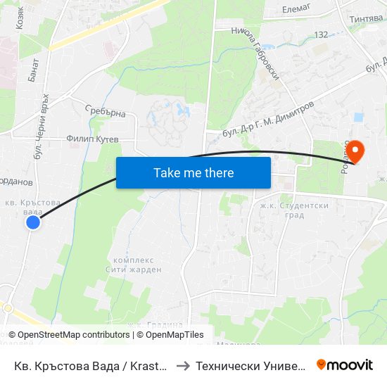 Кв. Кръстова Вада / Krastova Vada Qr. (0914) to Технически Университет - София map