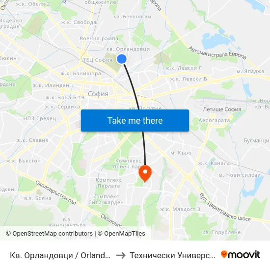 Кв. Орландовци / Orlandovtsi Qr. (0885) to Технически Университет - София map