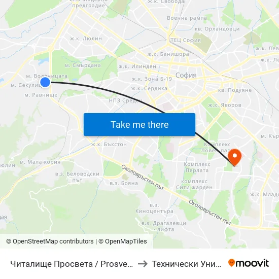 Читалище Просвета / Prosveta Community Centre (0942) to Технически Университет - София map