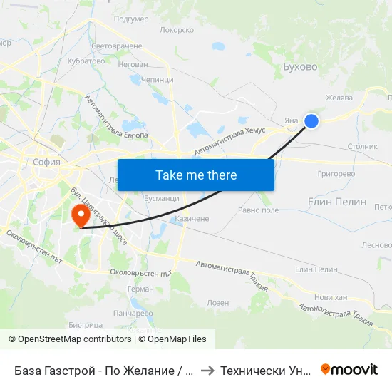 База Газстрой - По Желание / Gazstroy Base - on Demand (0087) to Технически Университет - София map