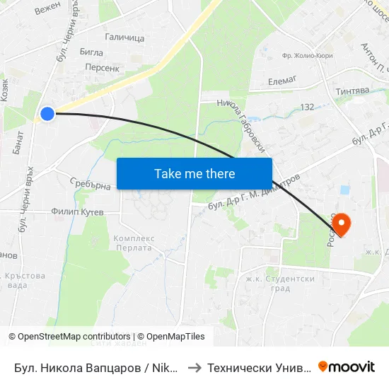 Бул. Никола Вапцаров / Nikola Vaptsarov Blvd. (0341) to Технически Университет - София map