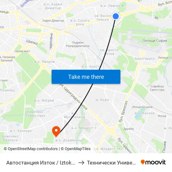 🚌 Автостанция Изток / Iztok Bus Station (2023) to Технически Университет - София map