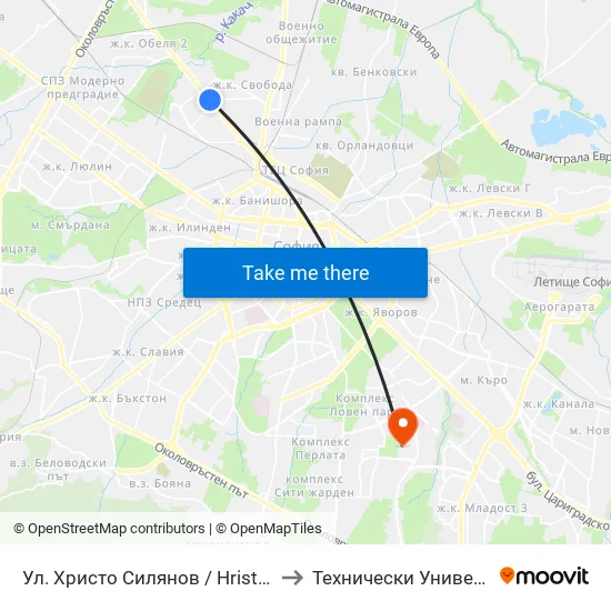 Ул. Христо Силянов / Hristo Silyanov St. (0331) to Технически Университет - София map