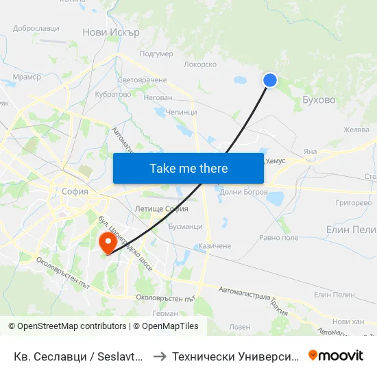 Кв. Сеславци / Seslavtsi Qr. (0898) to Технически Университет - София map
