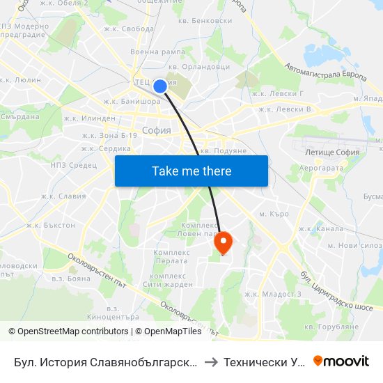Бул. История Славянобългарска / Istoriya Slavyanobulgarska Blvd. (0065) to Технически Университет - София map