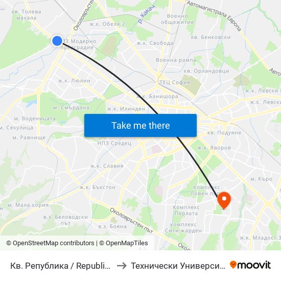 Кв. Република / Republika Qr. (0894) to Технически Университет - София map