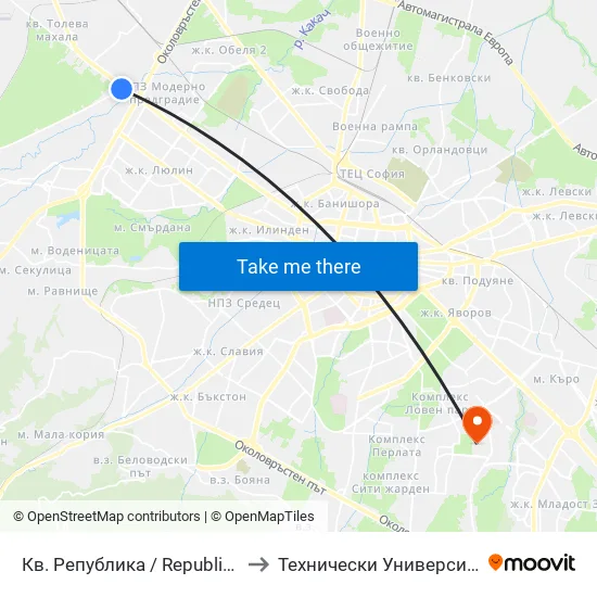 Кв. Република / Republika Qr. (0896) to Технически Университет - София map