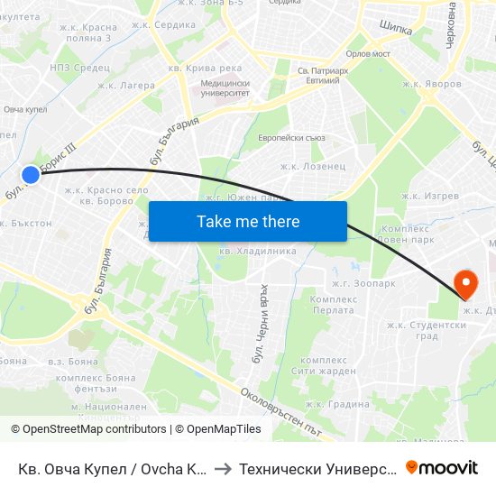 Кв. Овча Купел / Ovcha Kupel Qr. (0882) to Технически Университет - София map