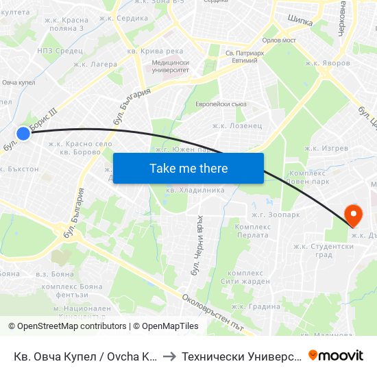 Кв. Овча Купел / Ovcha Kupel Qr. (0881) to Технически Университет - София map