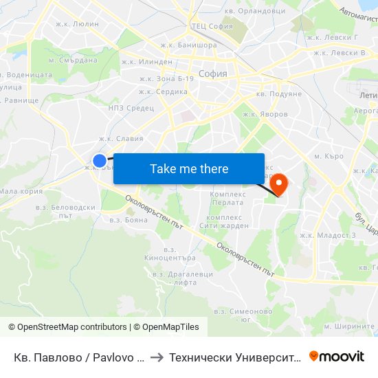 Кв. Павлово / Pavlovo Qr. (0891) to Технически Университет - София map