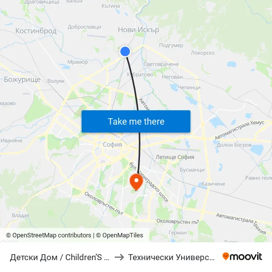 Детски Дом / Children’S Home (0529) to Технически Университет - София map