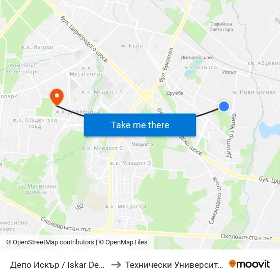Депо Искър / Iskar Depot (0517) to Технически Университет - София map