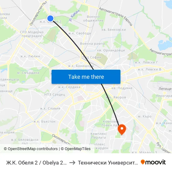 Ж.К. Обеля 2 / Obelya 2 Qr. (0679) to Технически Университет - София map