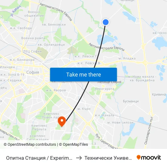 Опитна Станция / Experimental Station (1205) to Технически Университет - София map