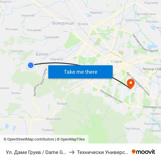 Ул. Даме Груев / Dame Gruev St. (1921) to Технически Университет - София map