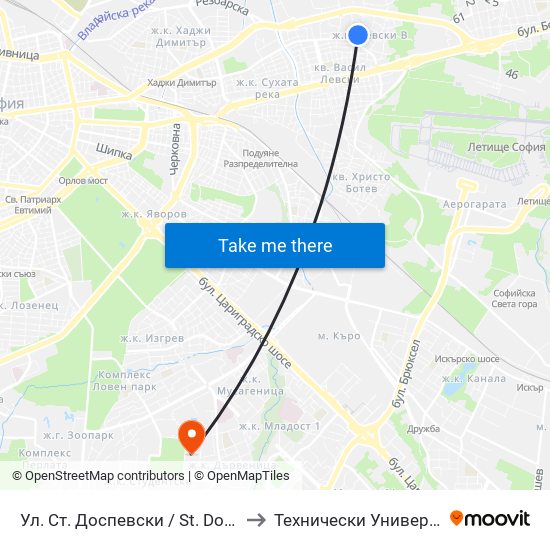 Ул. Ст. Доспевски / St. Dospevski St. (2180) to Технически Университет - София map