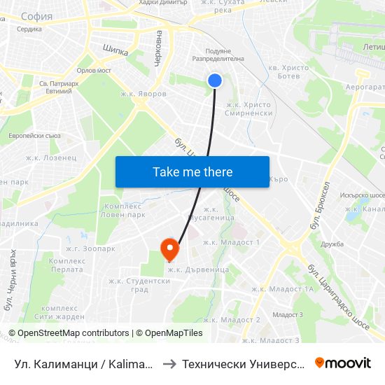 Ул. Калиманци / Kalimantsi St. (1974) to Технически Университет - София map