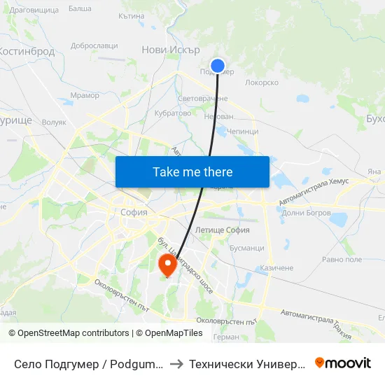 Село Подгумер / Podgumer Village (2183) to Технически Университет - София map