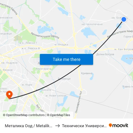 Металика Оод / Metalika Ltd. (1160) to Технически Университет - София map