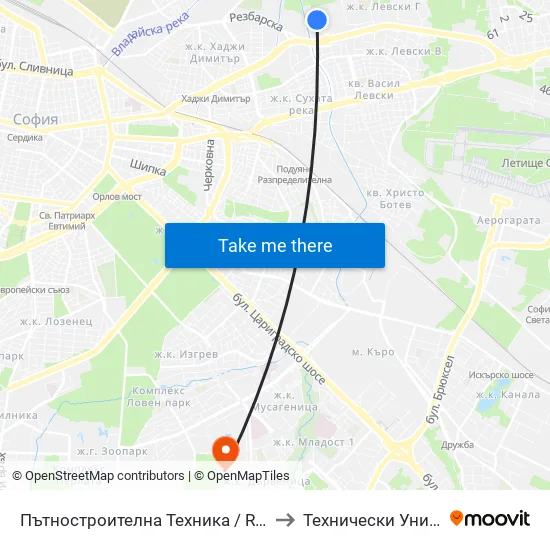 Пътностроителна Техника / Road Building Equipment (2483) to Технически Университет - София map
