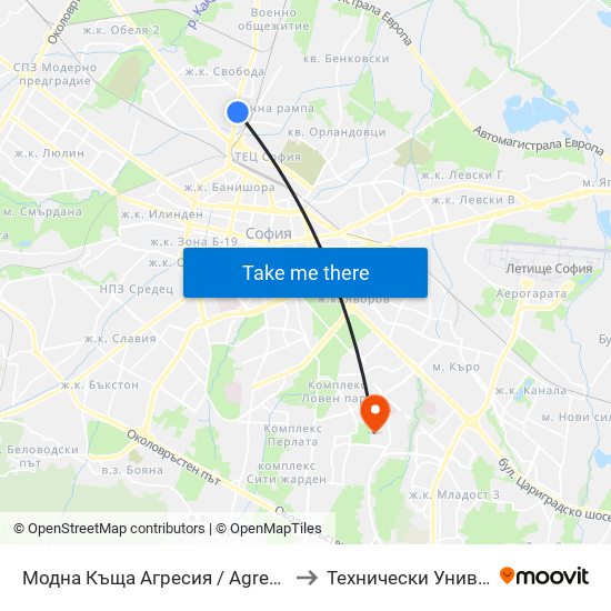 Модна Къща Агресия / Agressia Fashion House (0540) to Технически Университет - София map