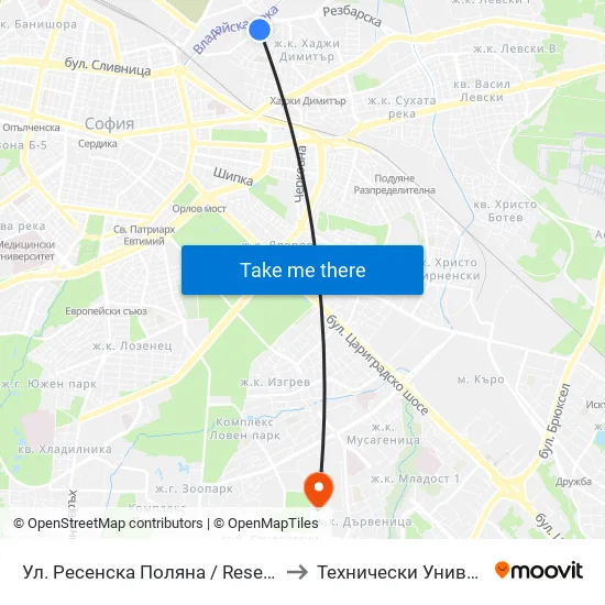 Ул. Ресенска Поляна / Resenska Polyana St. (2157) to Технически Университет - София map