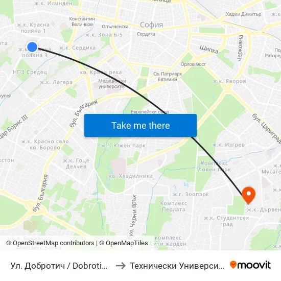 Ул. Добротич / Dobrotich St. (1931) to Технически Университет - София map