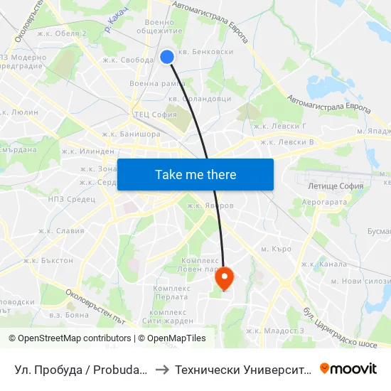 Ул. Пробуда / Probuda St. (2139) to Технически Университет - София map