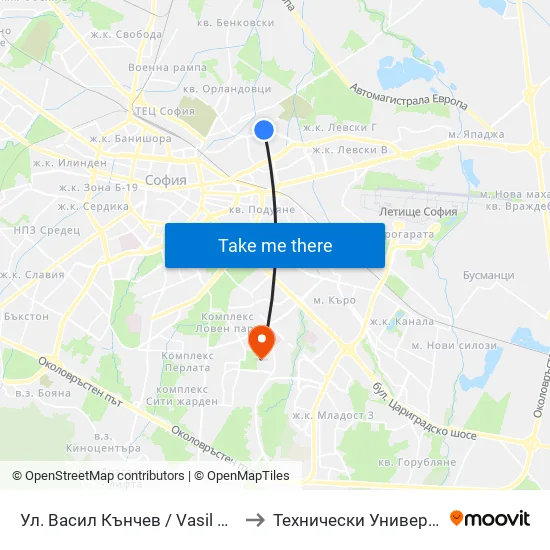Ул. Васил Кънчев / Vasil Kanchev St. (1860) to Технически Университет - София map