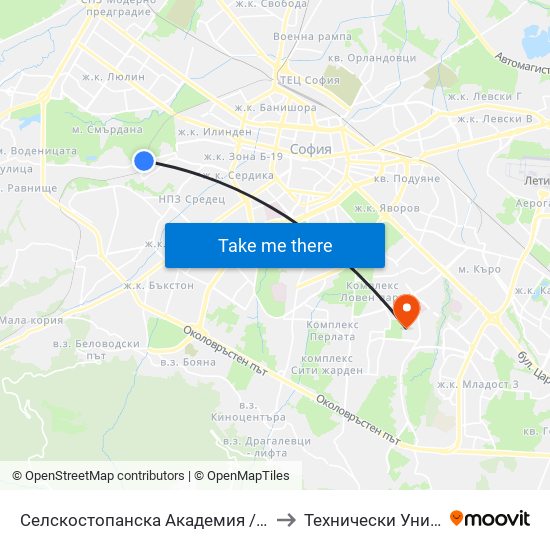 Селскостопанска Академия / Academy Of Agriculture (2290) to Технически Университет - София map
