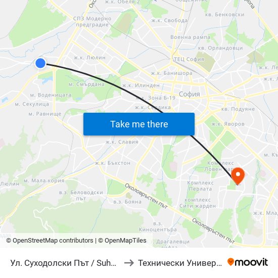 Ул. Суходолски Път / Suhodolski Pat (2198) to Технически Университет - София map