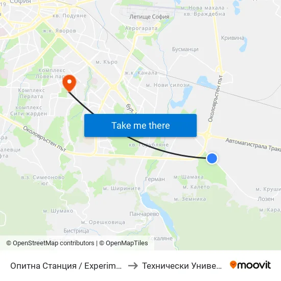 Опитна Станция / Experimental Station (1202) to Технически Университет - София map