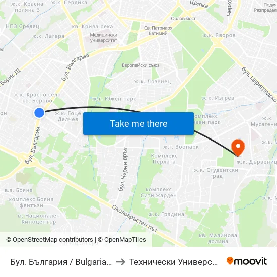 Бул. България / Bulgaria Blvd. (6275) to Технически Университет - София map