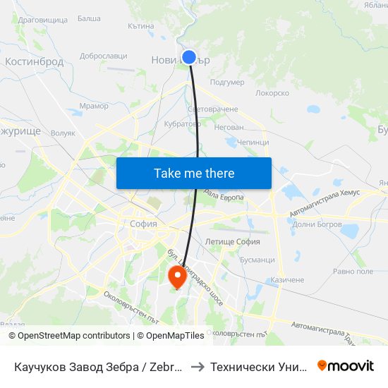 Каучуков Завод Зебра / Zebra Caouchouc Factory (0799) to Технически Университет - София map