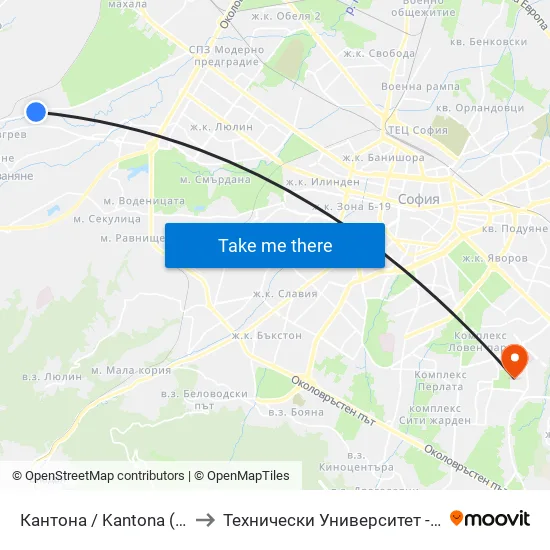 👋 Кантона / Kantona (0789) to Технически Университет - София map