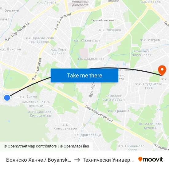 Боянско Ханче / Boyansko Hanche (0265) to Технически Университет - София map