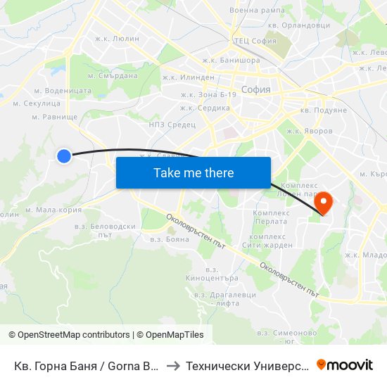 Кв. Горна Баня / Gorna Banya Qr. (0829) to Технически Университет - София map