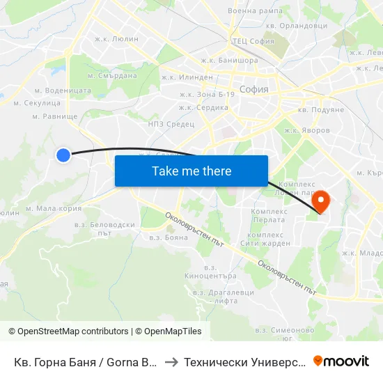 Кв. Горна Баня / Gorna Banya Qr. (2709) to Технически Университет - София map