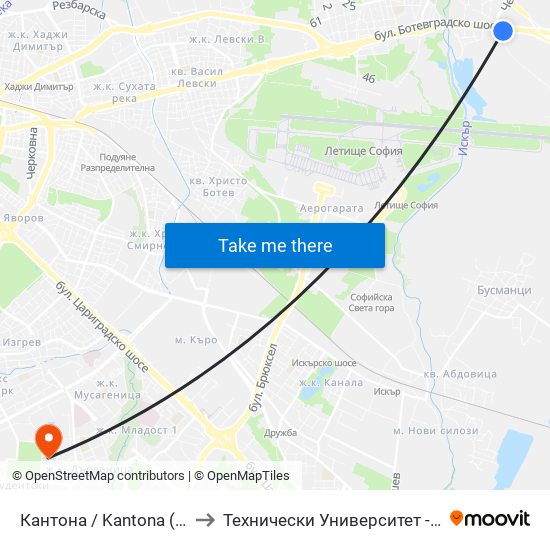 Кантона / Kantona (2441) to Технически Университет - София map