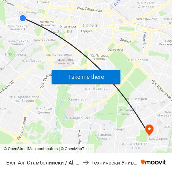 Бул. Ал. Стамболийски / Al. Stamboliyski Blvd. (0282) to Технически Университет - София map