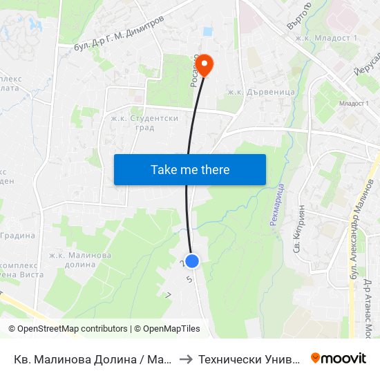 Кв. Малинова Долина / Malinova Dolina Qr. (0426) to Технически Университет - София map